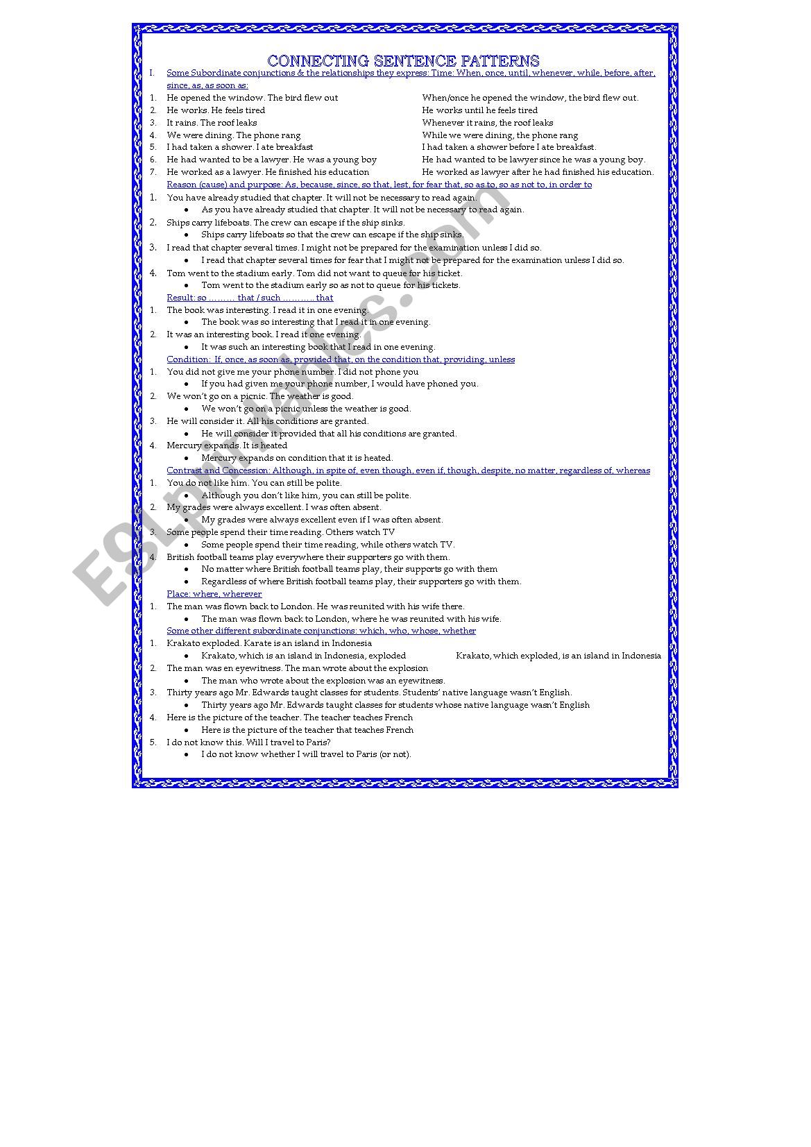 Connecting Sentence patterns: Subordination & coordination 