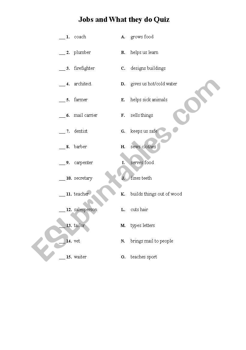 Jobs and What they Do worksheet