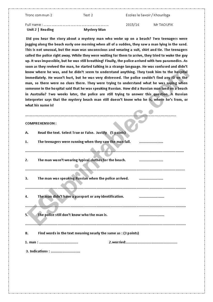 TEST worksheet