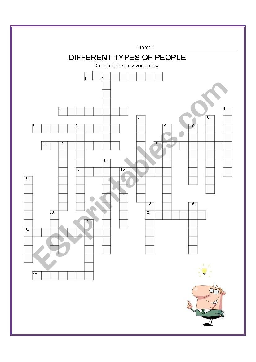 CROSSWORD - TYPES OF PEOPLE worksheet