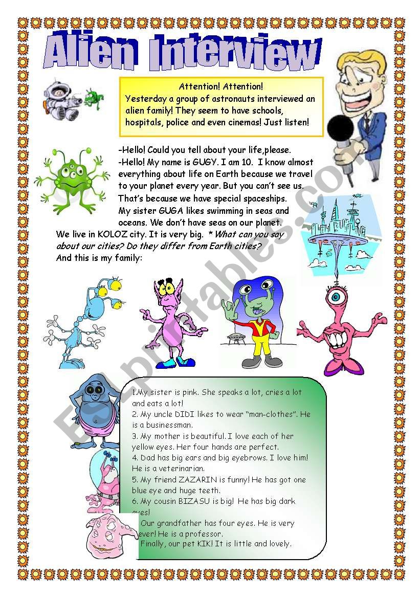 Alien Interview worksheet