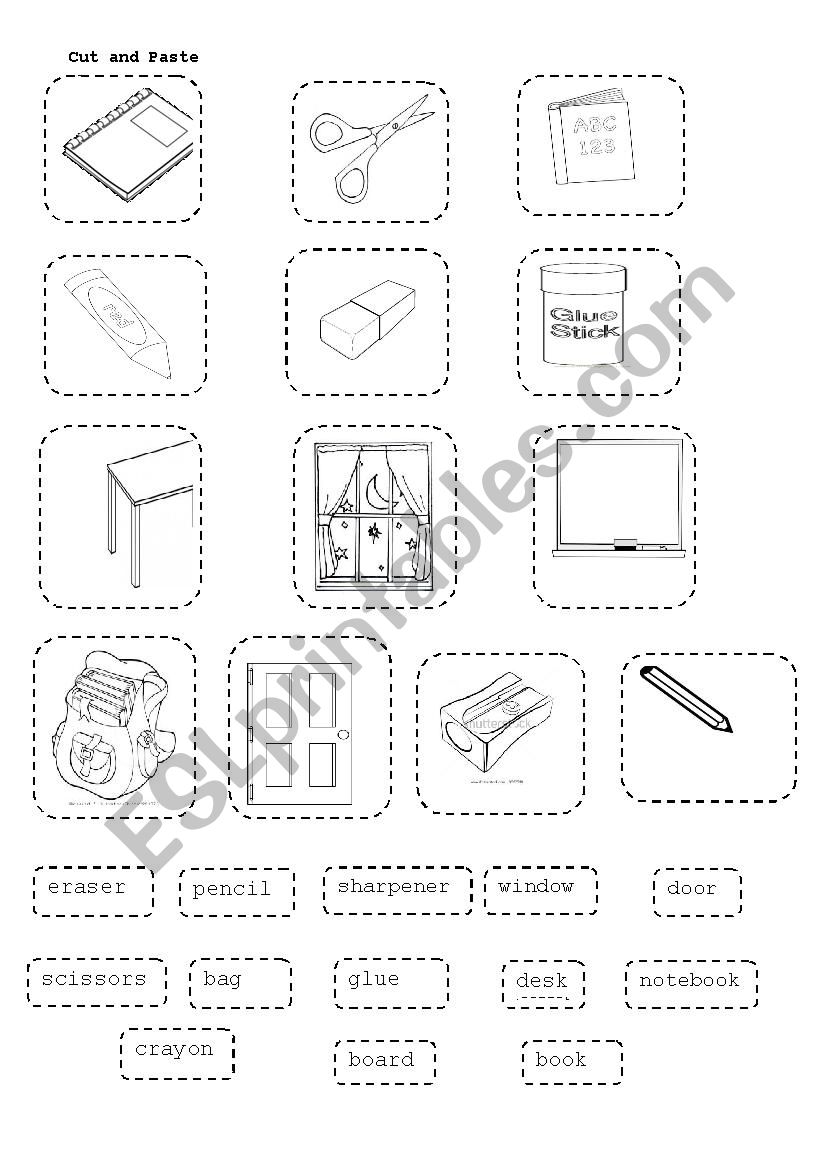 classroom objects* cut and paste activity