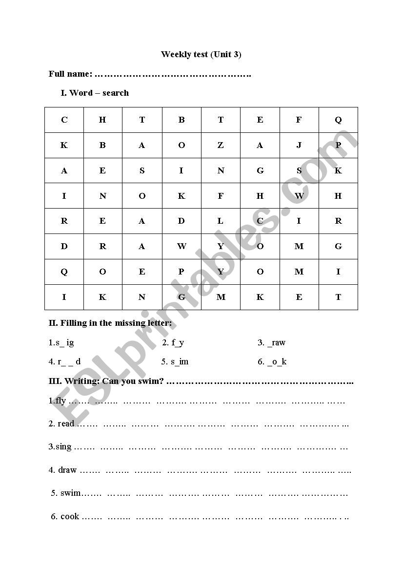 Can you swim? worksheet