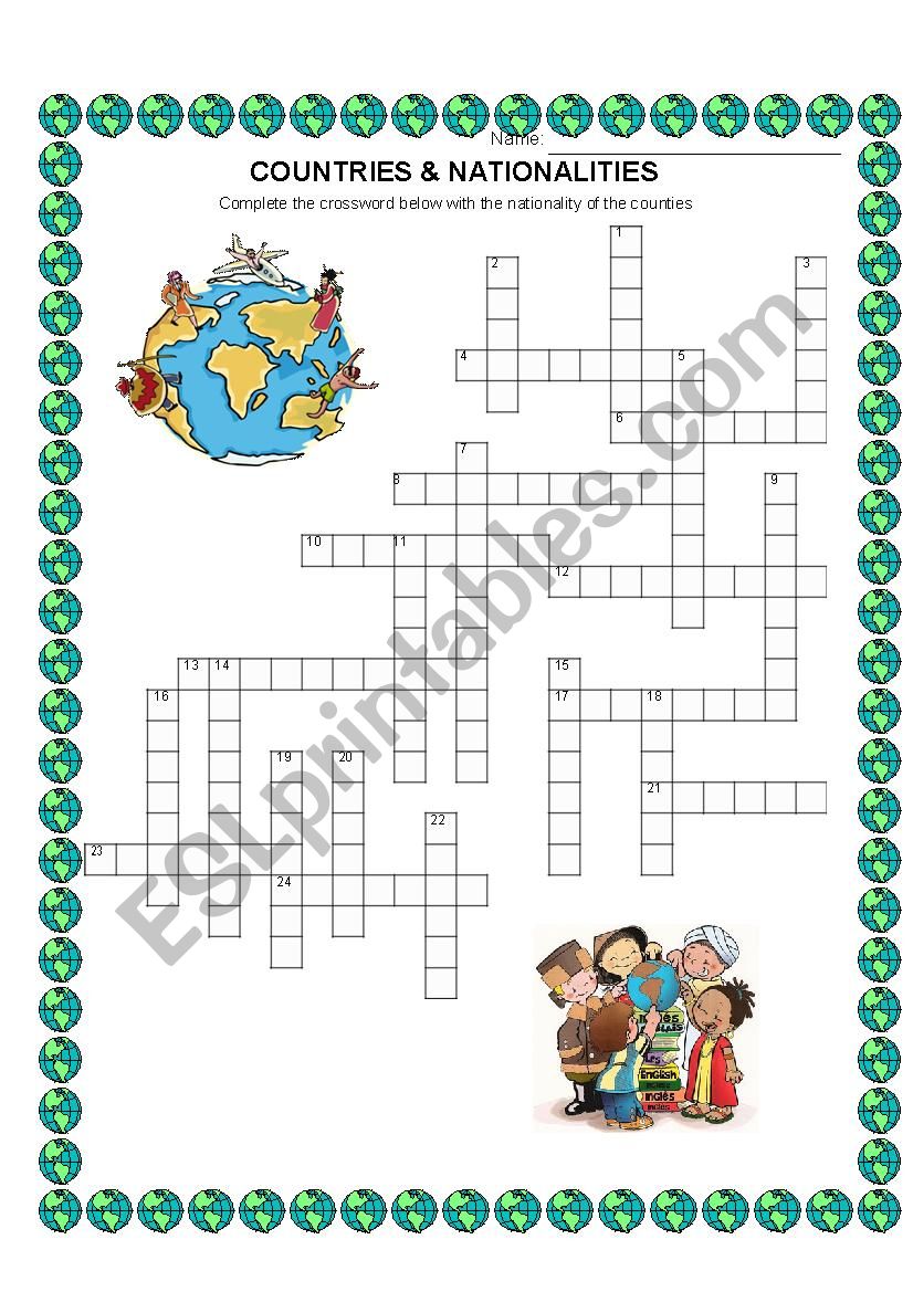 CROSSWORD - Countries nad Nationalities 