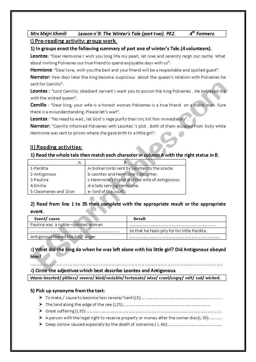 the winter´s tale : part 2. bac pupils