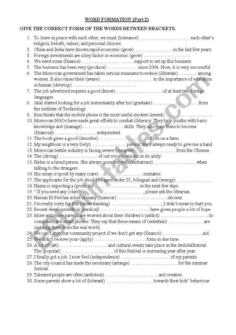 Word Formation (Part 2) worksheet