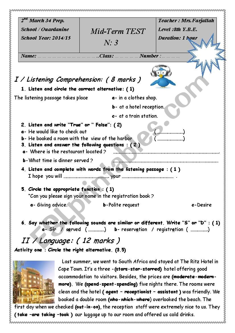 mid-term test 3 worksheet