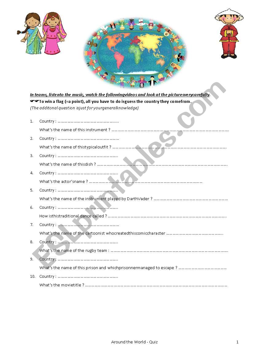 Around the World English Quiz worksheet