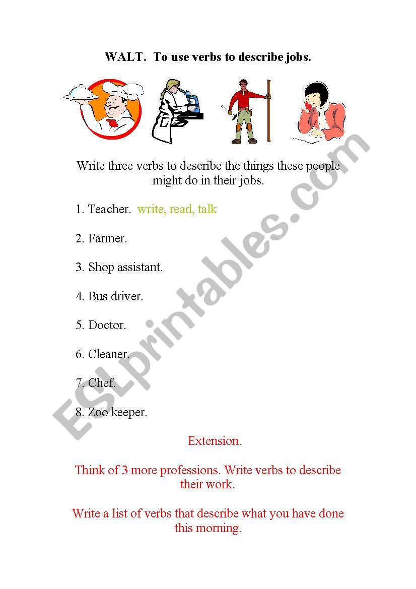 Jobs - verbs worksheet