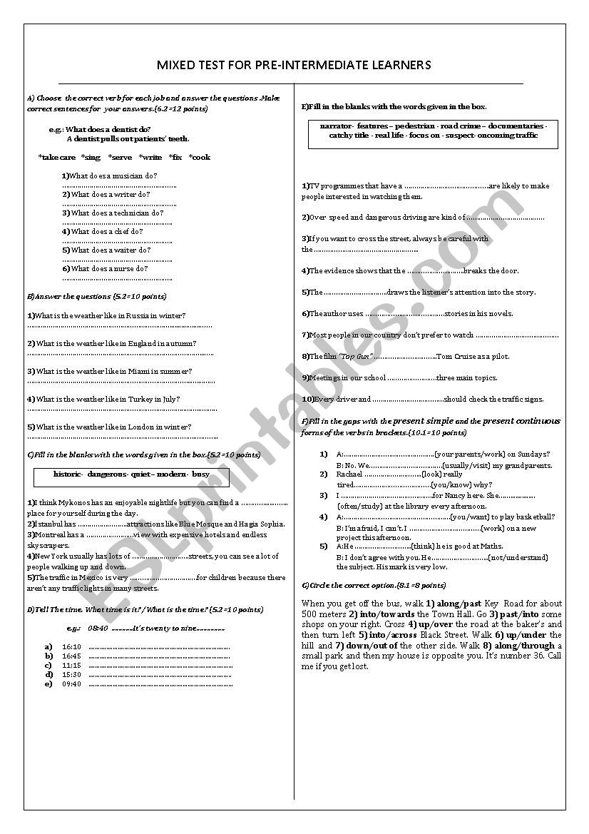 mixed exercises  worksheet