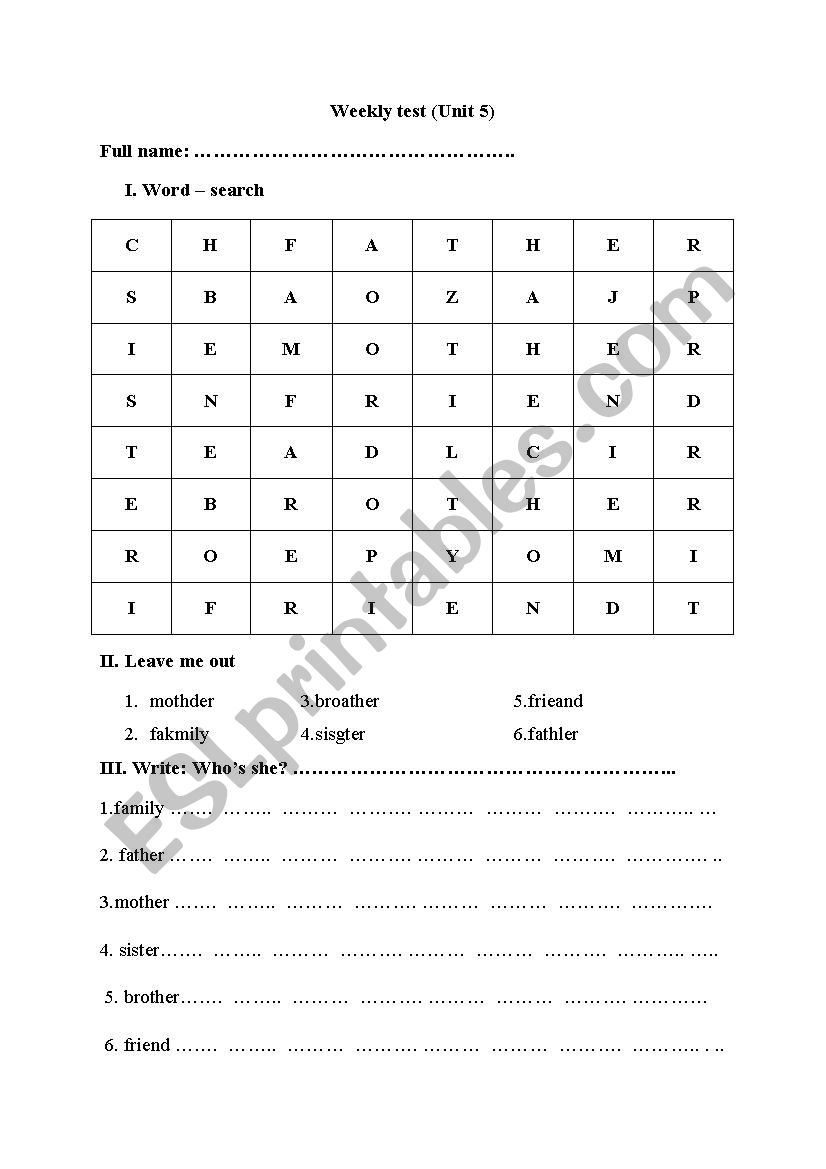 family worksheet