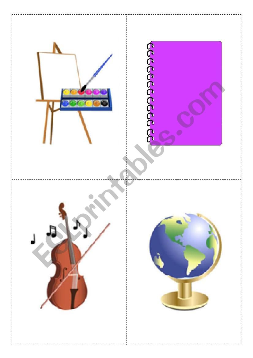 Flashcards school supplies worksheet