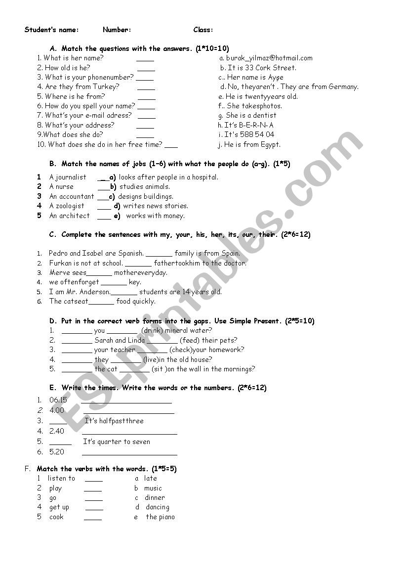 Simple present tense worksheet