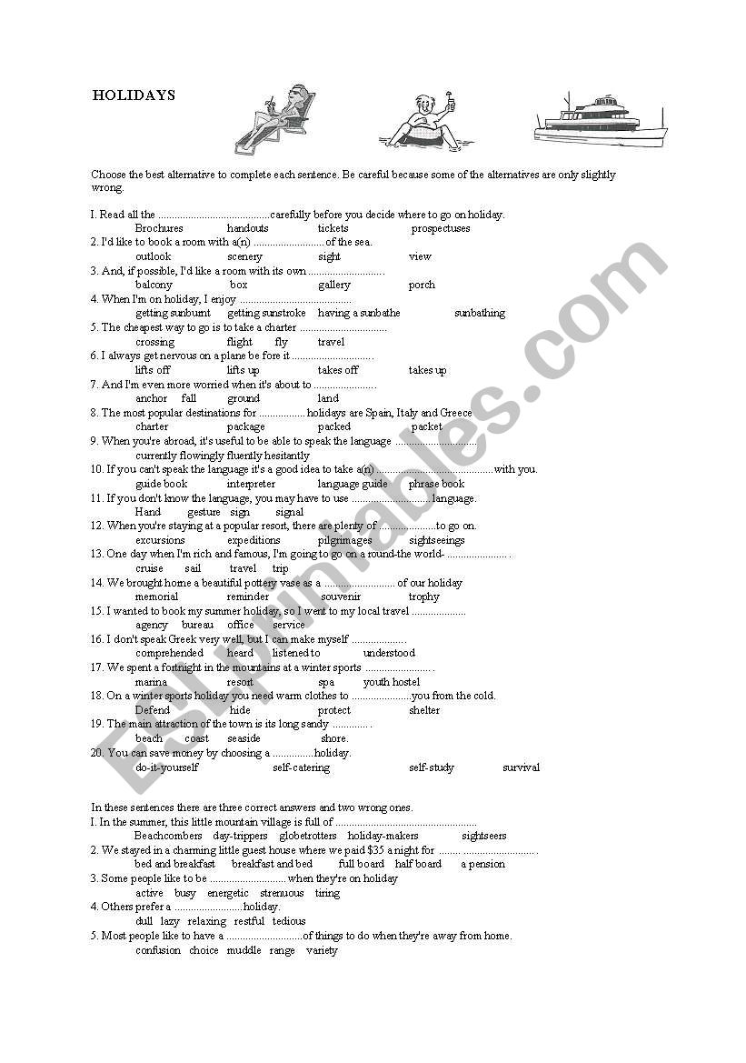 Holidays worksheet