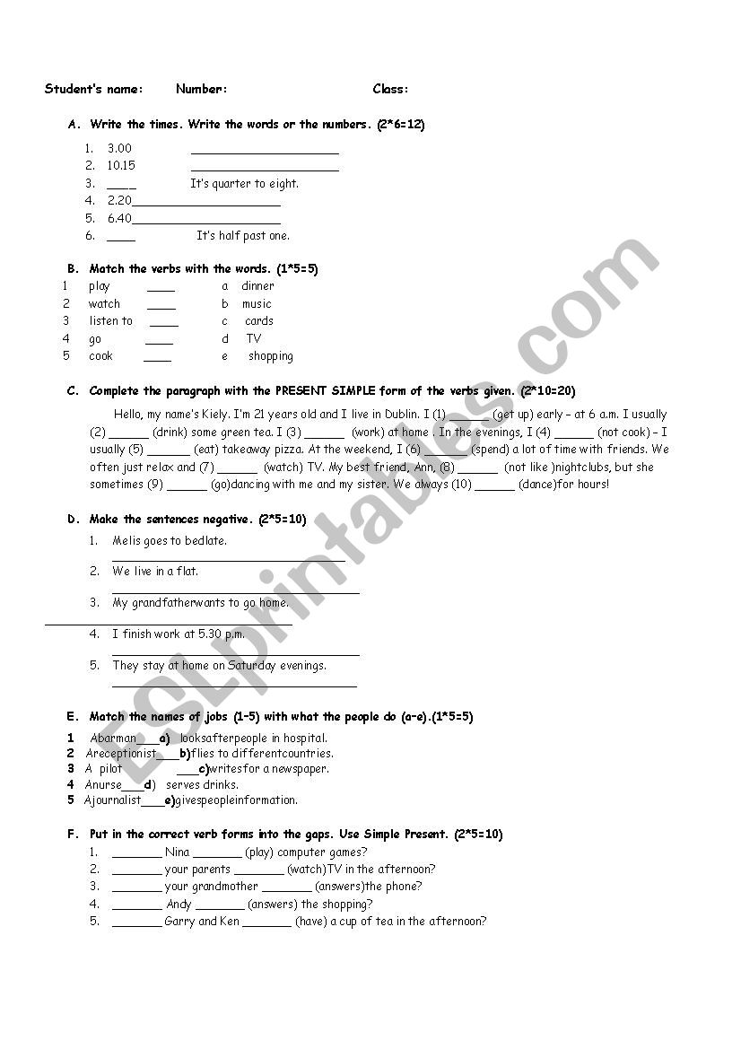 Simple present tense part 2  worksheet