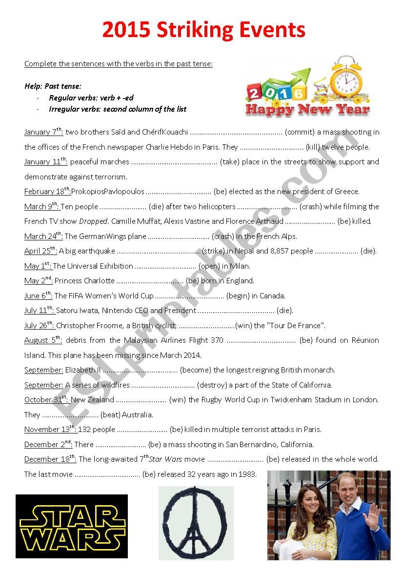 2015 Striking events  worksheet