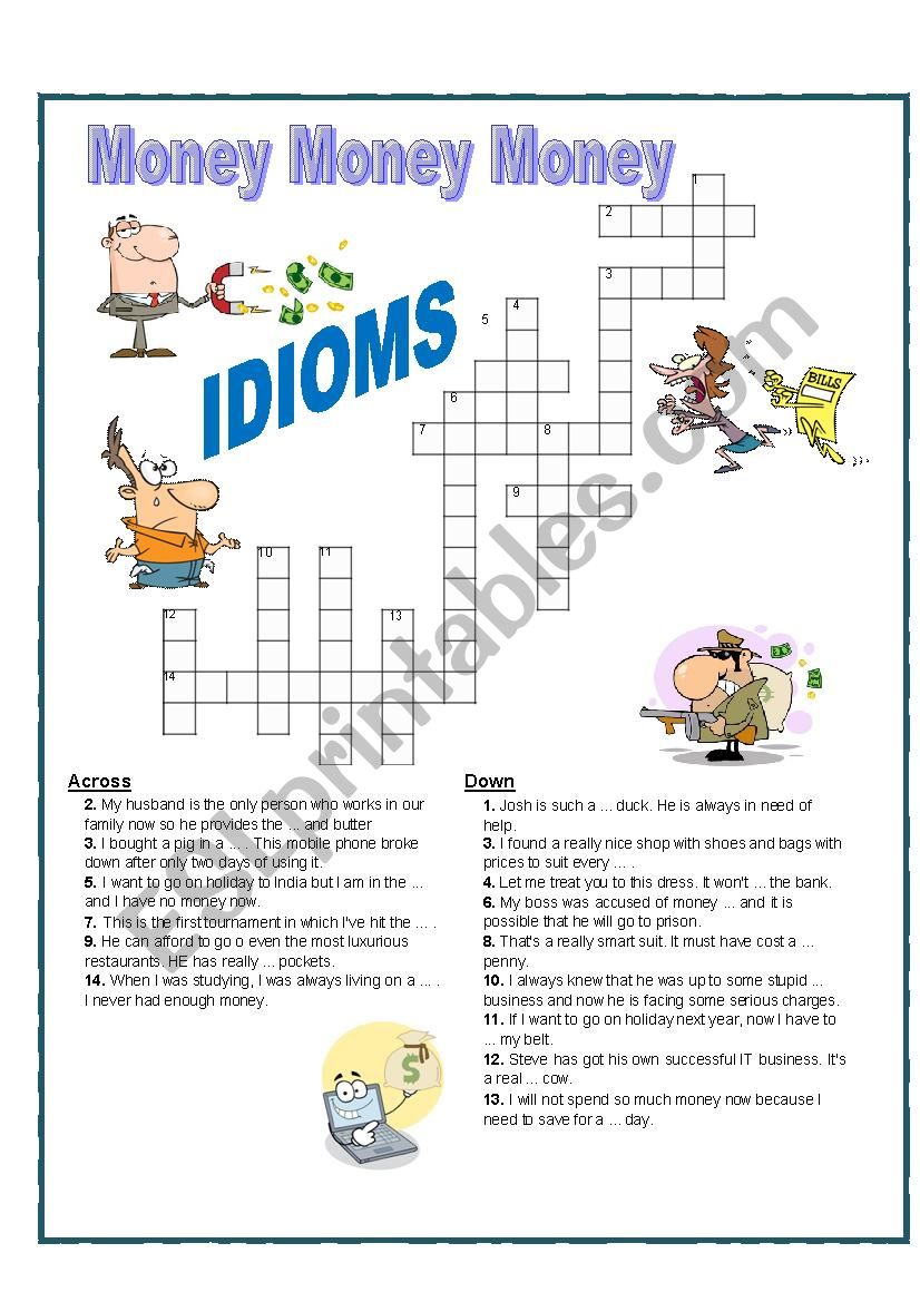 CROSSWORD - Money Idioms with key