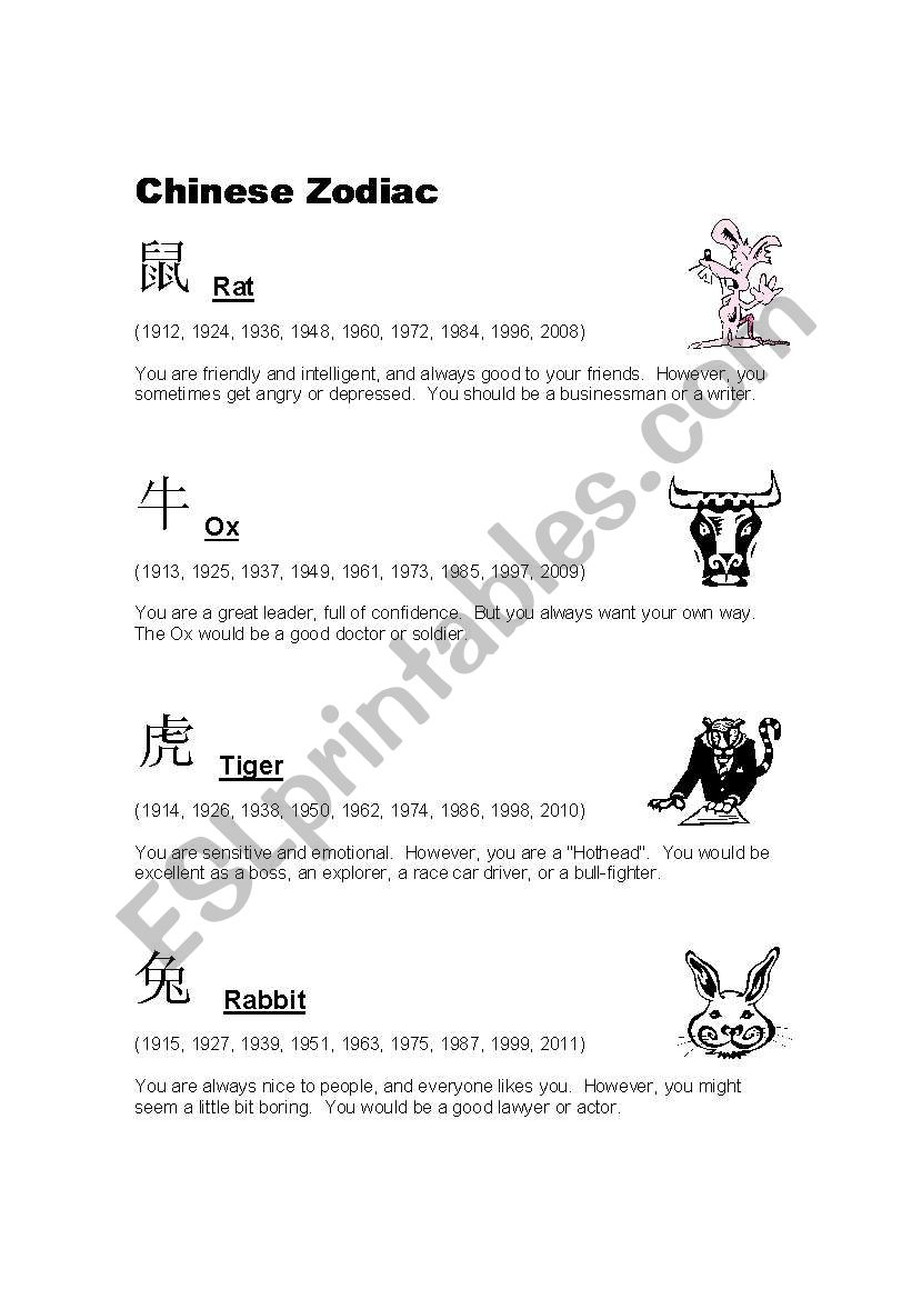 Chinese Zodiac worksheet