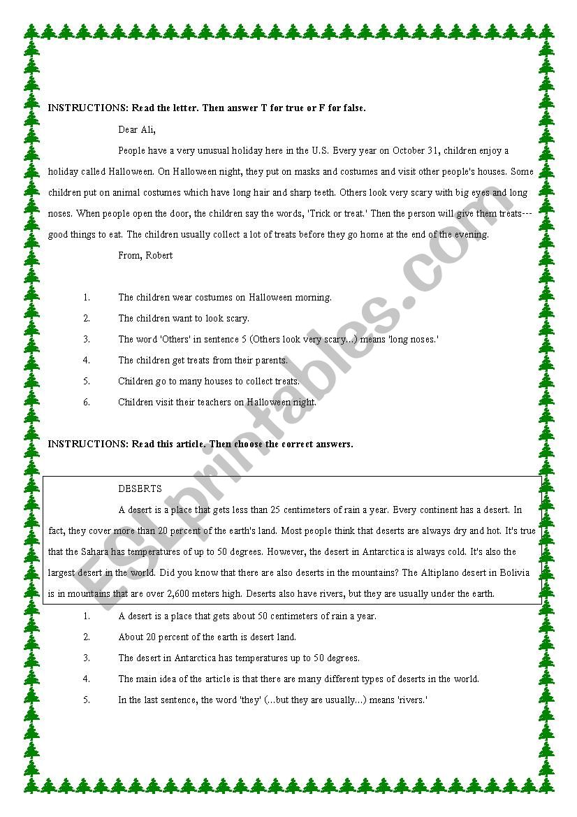 reading worksheet