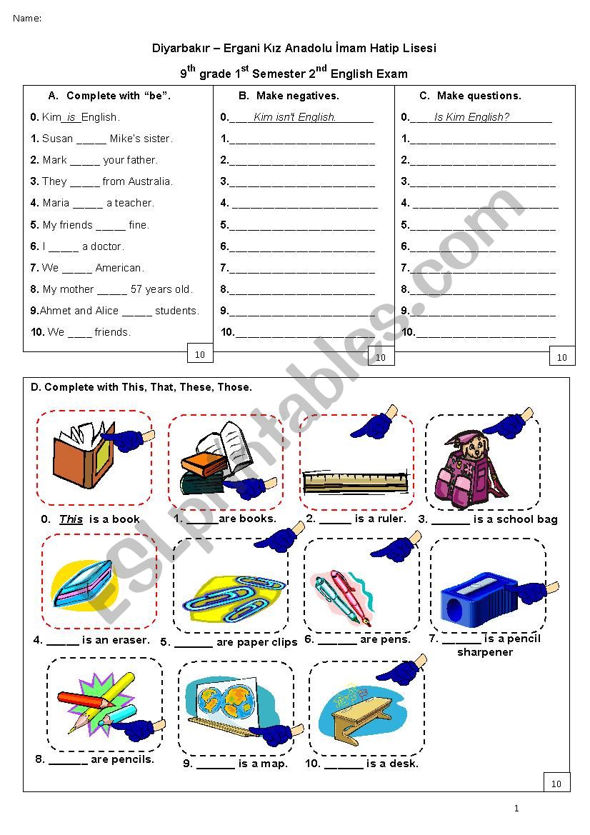 2nd exam for beginners worksheet