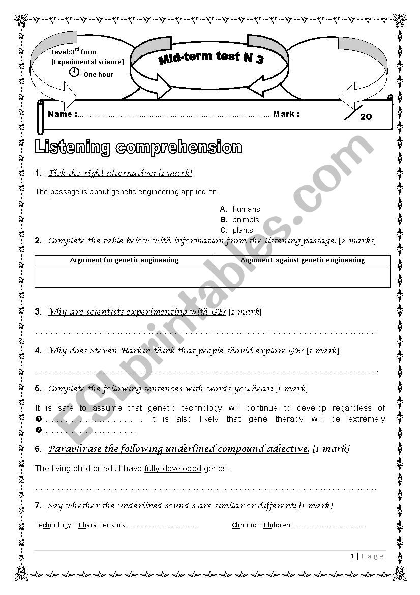 Mid-term test  worksheet