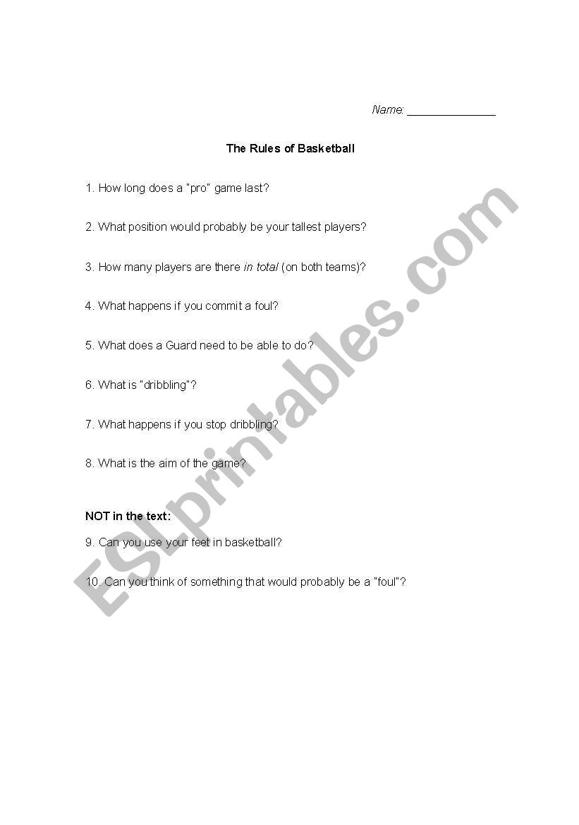 Basketball Quiz worksheet