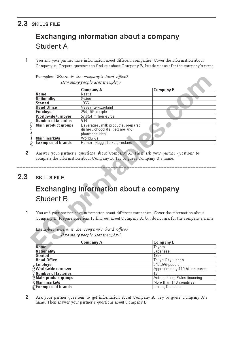 Sharing company information  worksheet