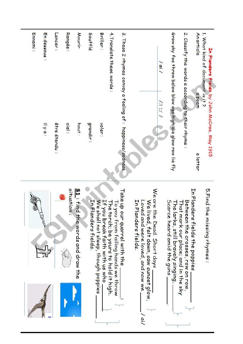 FLANDERS FIELDS- JOHN MCCRAE worksheet