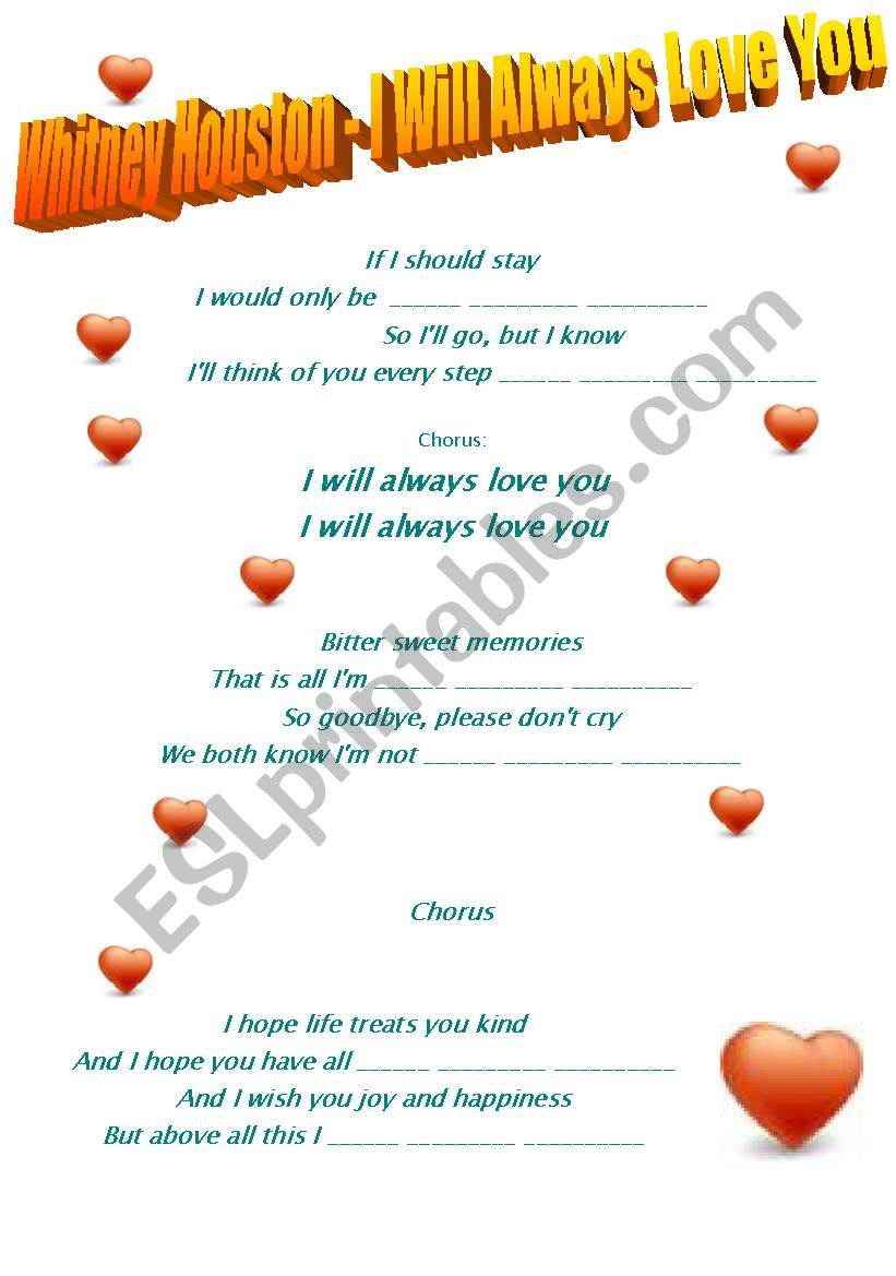 Song  by Whitney Houston - I Will Always Love You + video clip link+ key