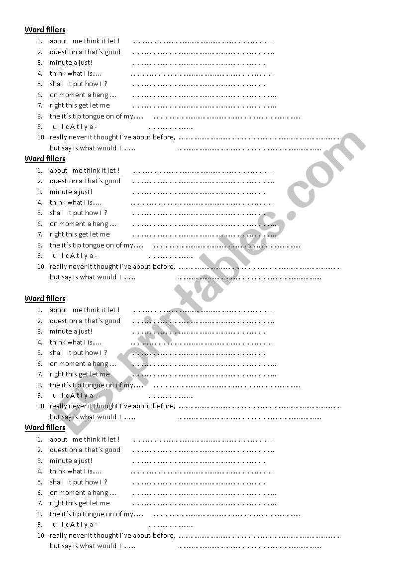 Word fillers worksheet