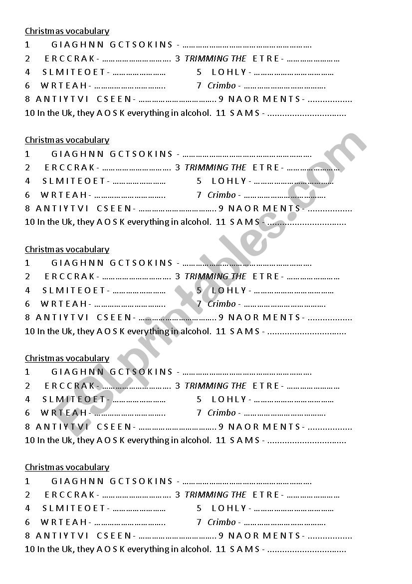 Christmas words worksheet