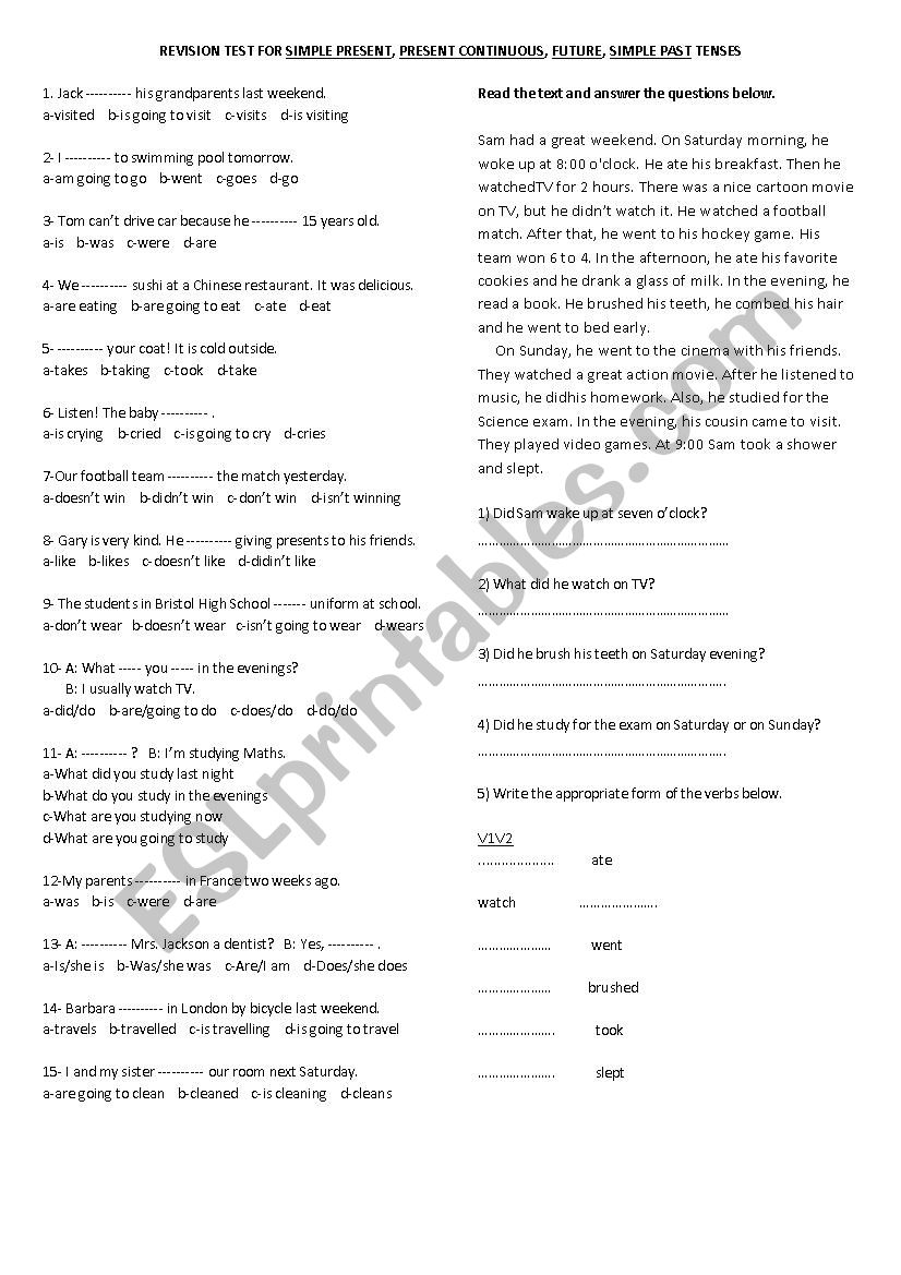 TENSES REVISION worksheet