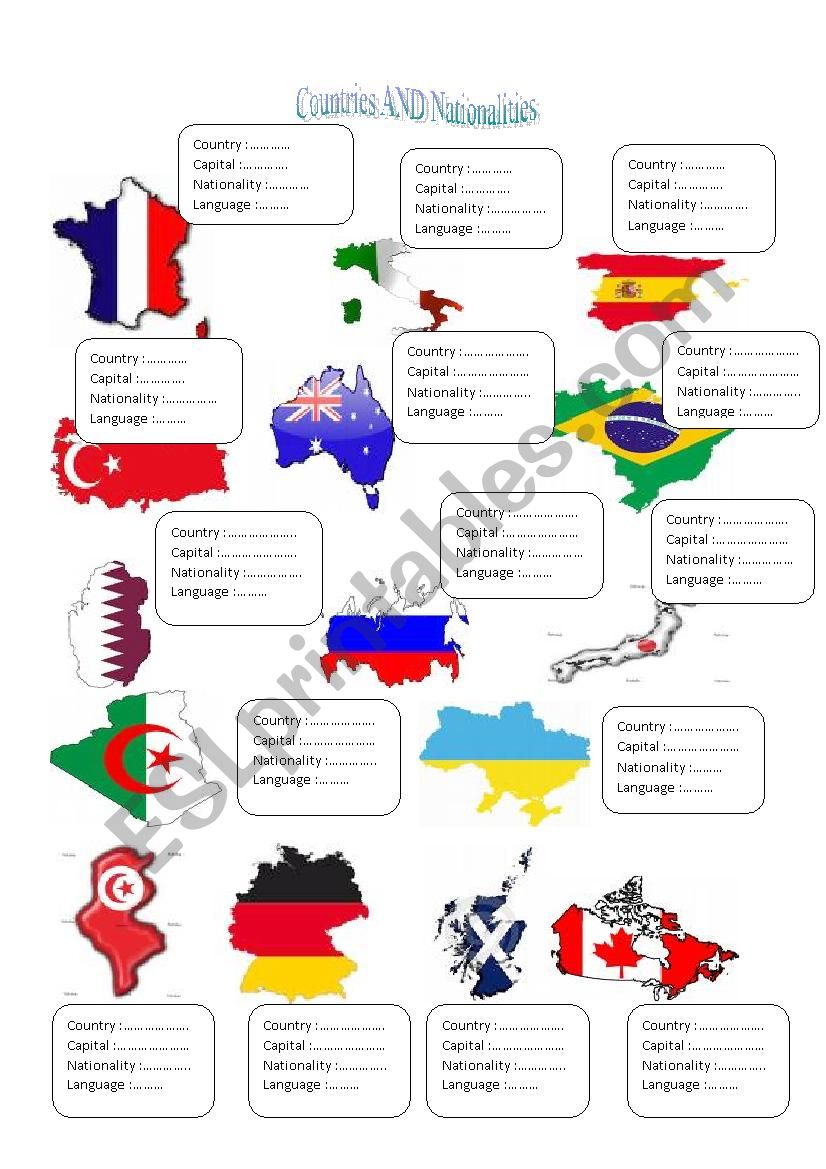 countries and nationalities worksheet