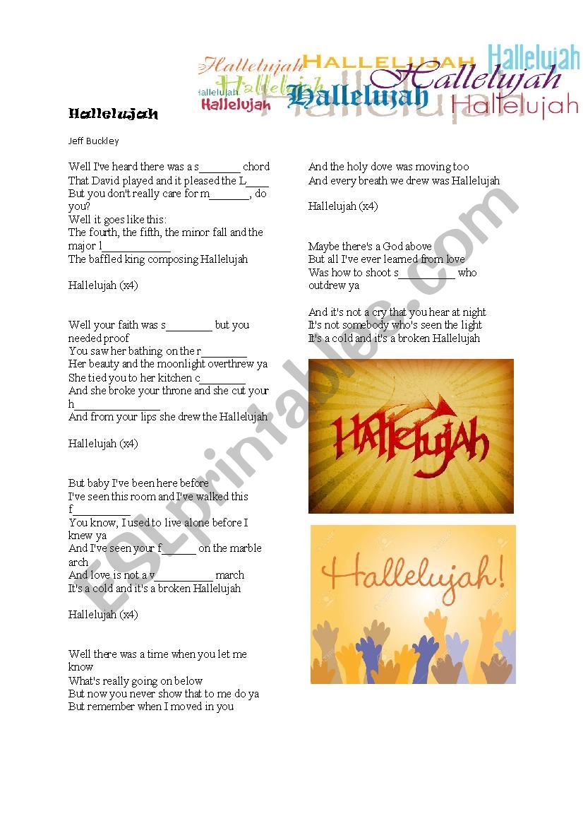 Hallelujah worksheet