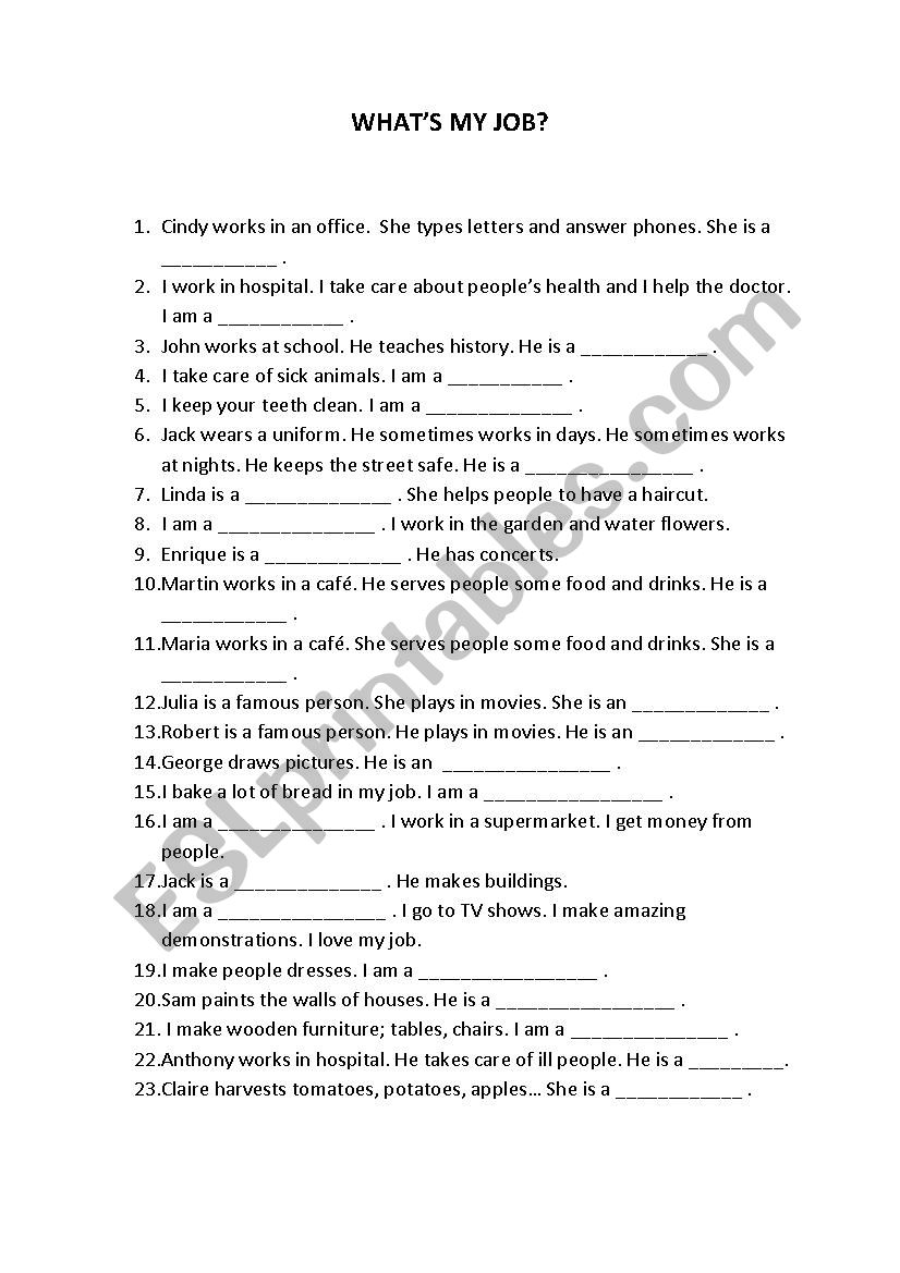 What´s my job? (guessing game) - ESL worksheet by ikonoloji