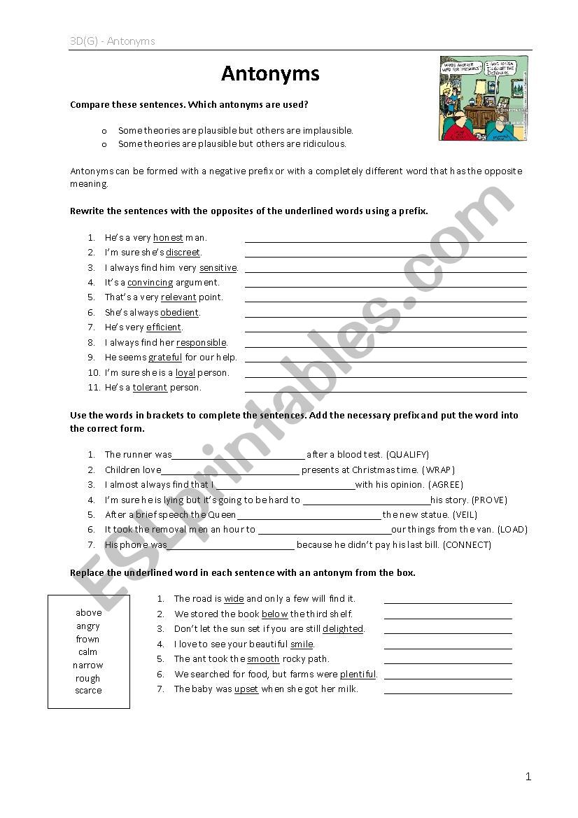 Antonyms worksheet