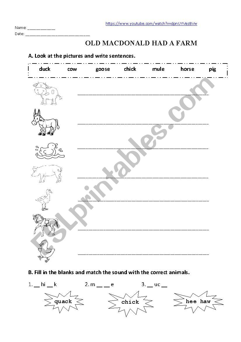 OldMcDonald had a farm - SONG worksheet