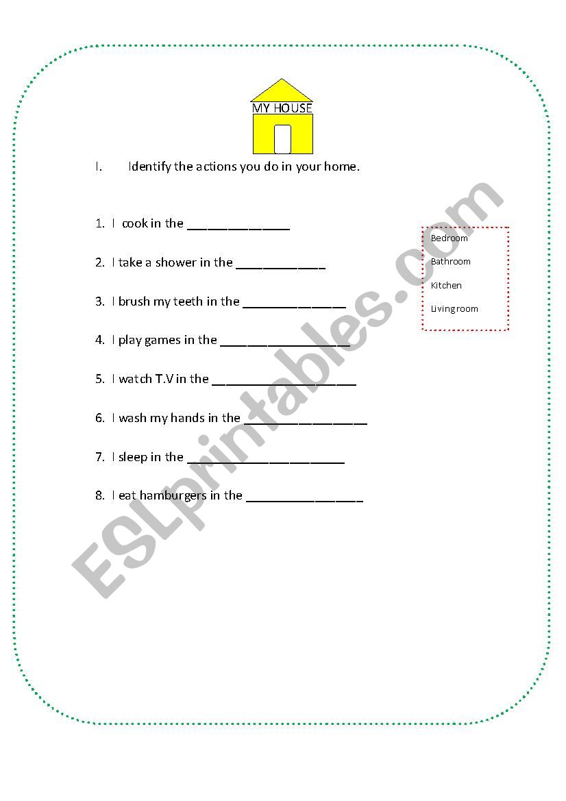 Parts of the house worksheet