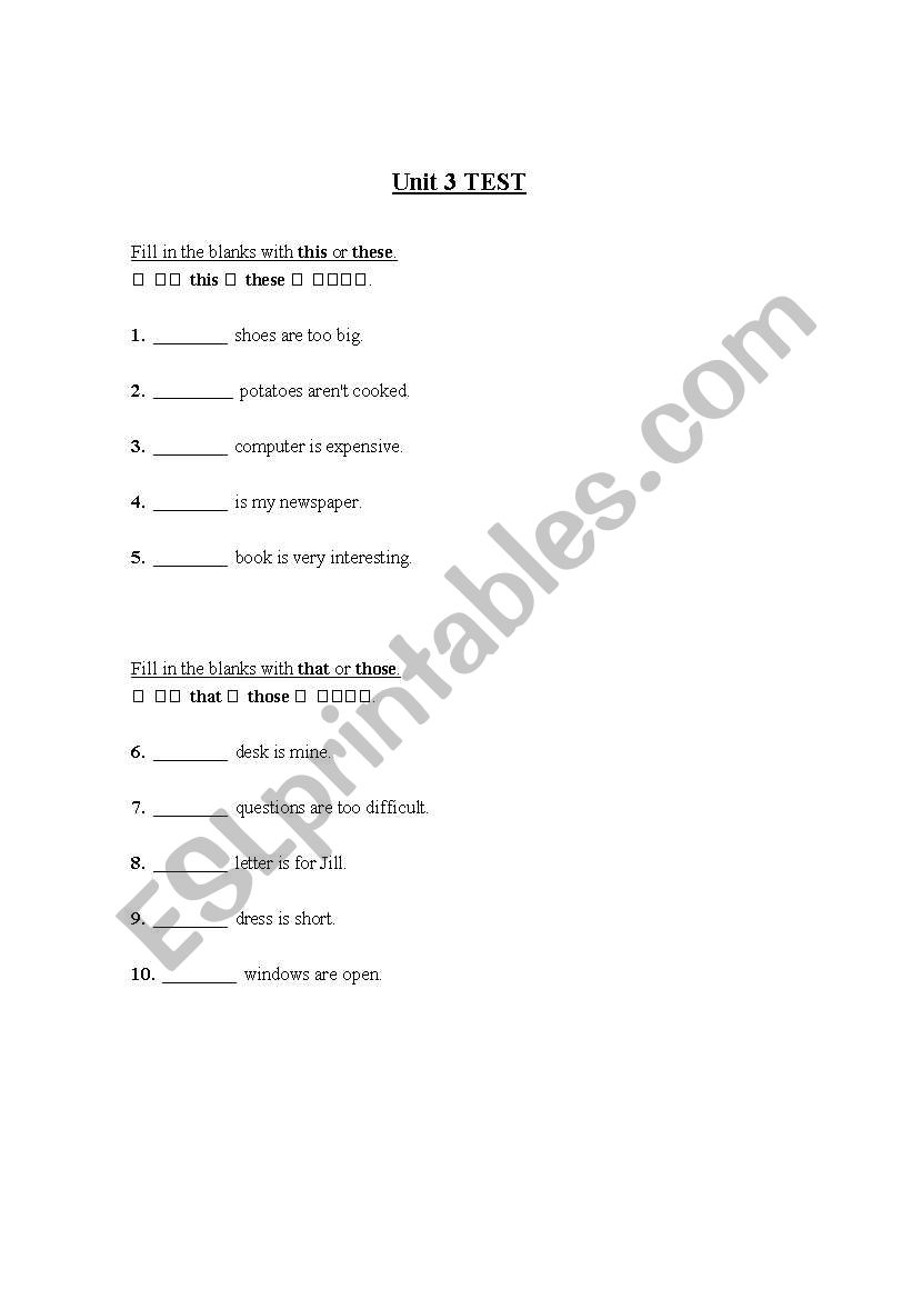 This, that, these and those exercises