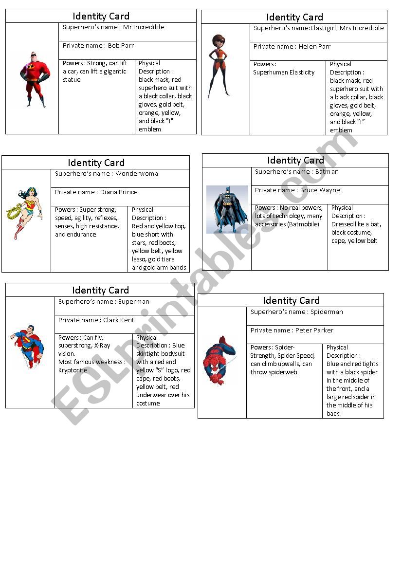 Guessing game superhero worksheet