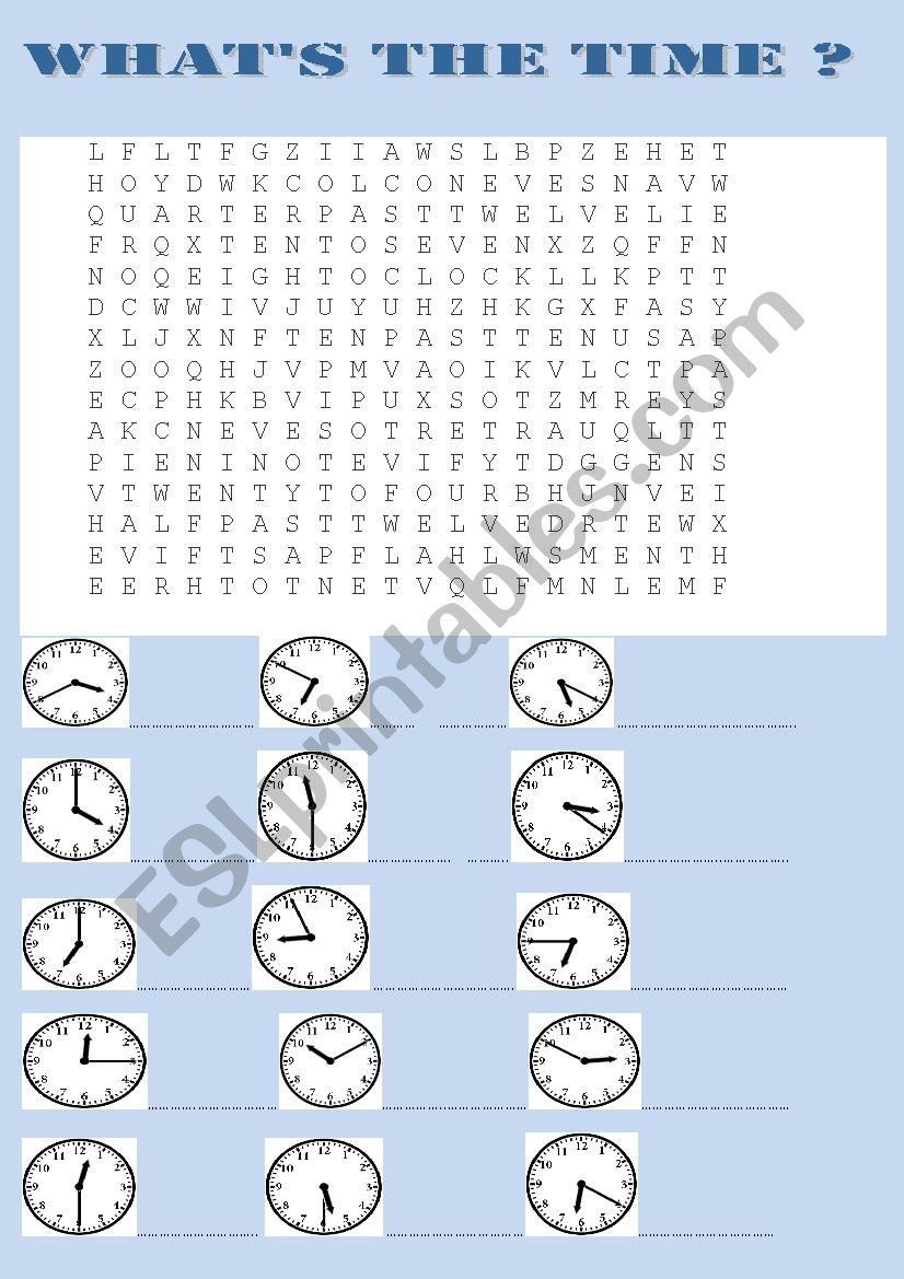 whats the time wordsearch worksheet