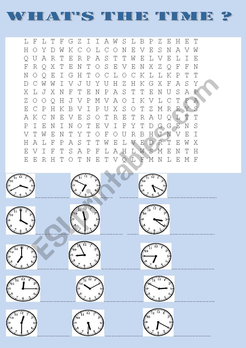 whatÂ´s the time wordsearch worksheet