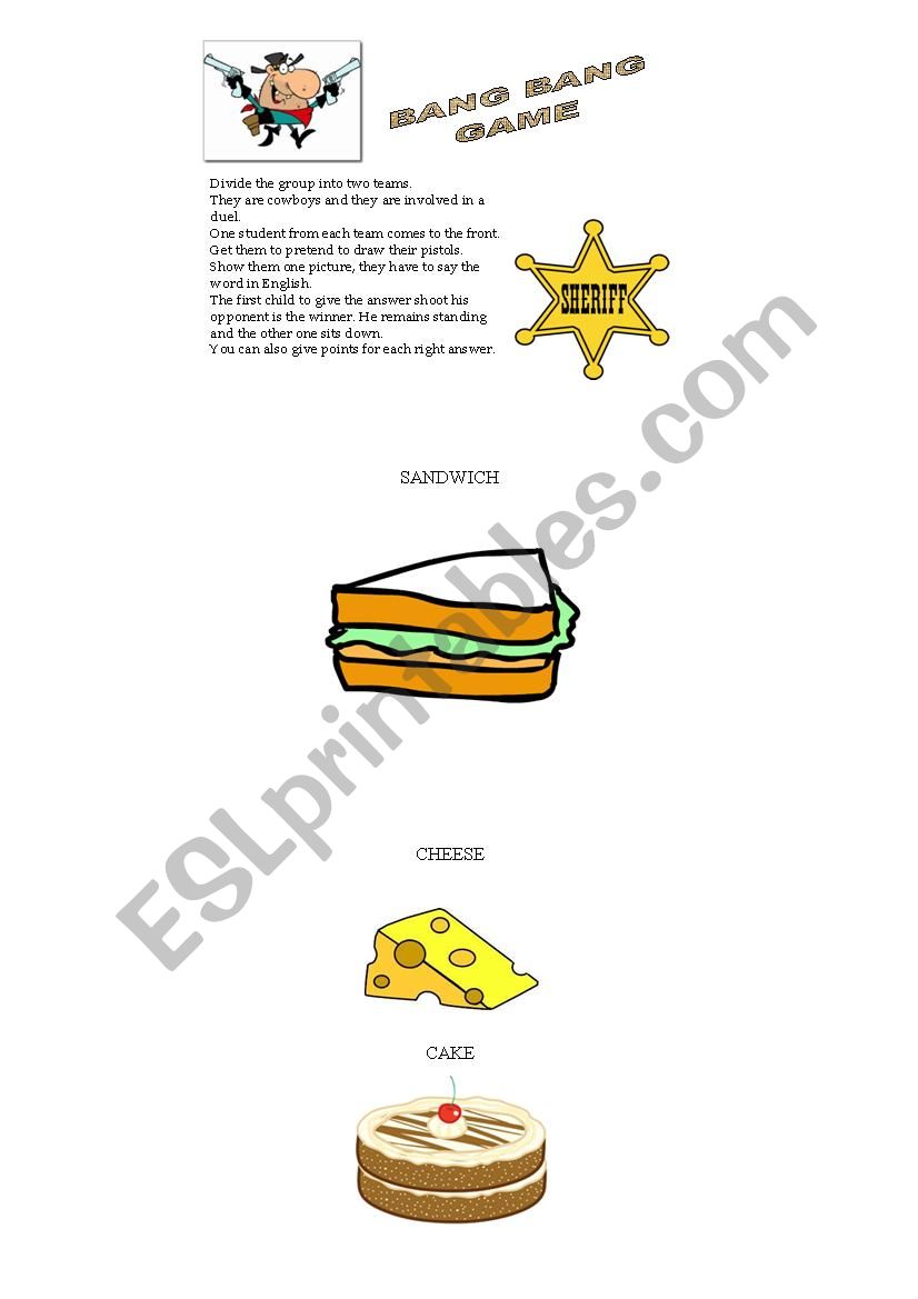 Bang Bang Game with Food worksheet