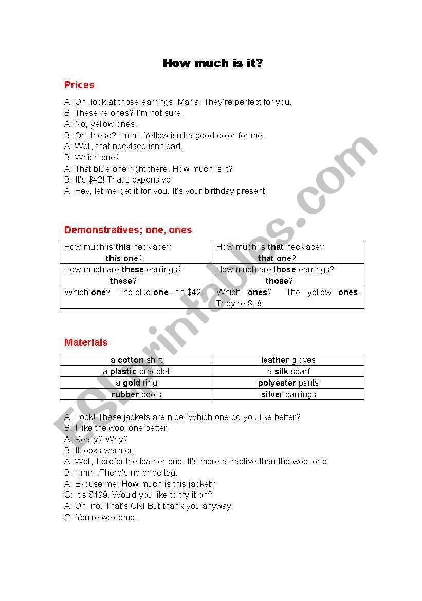 How much? worksheet