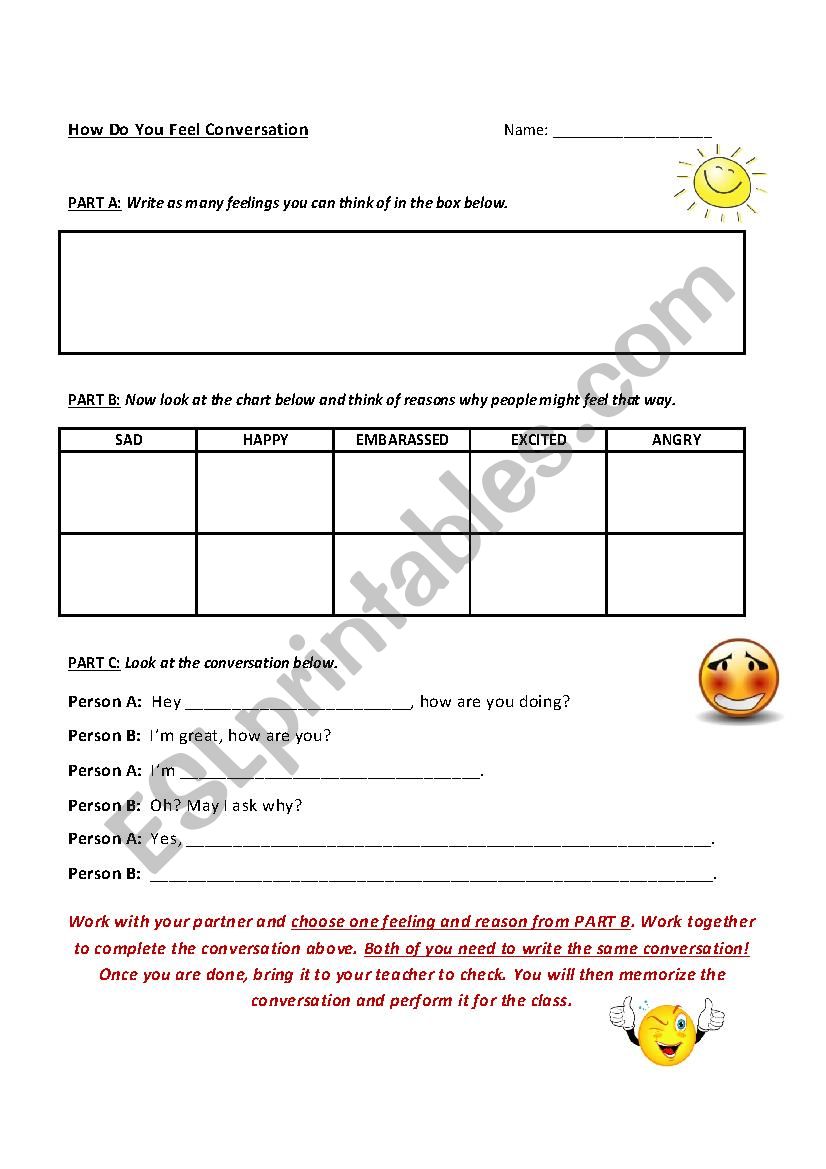 Feelings Dialogue Worksheet worksheet