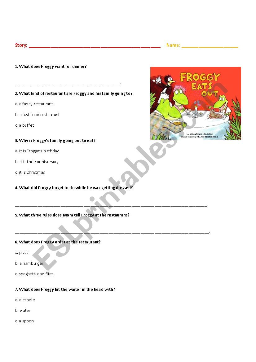 Froggy Eats Out worksheet