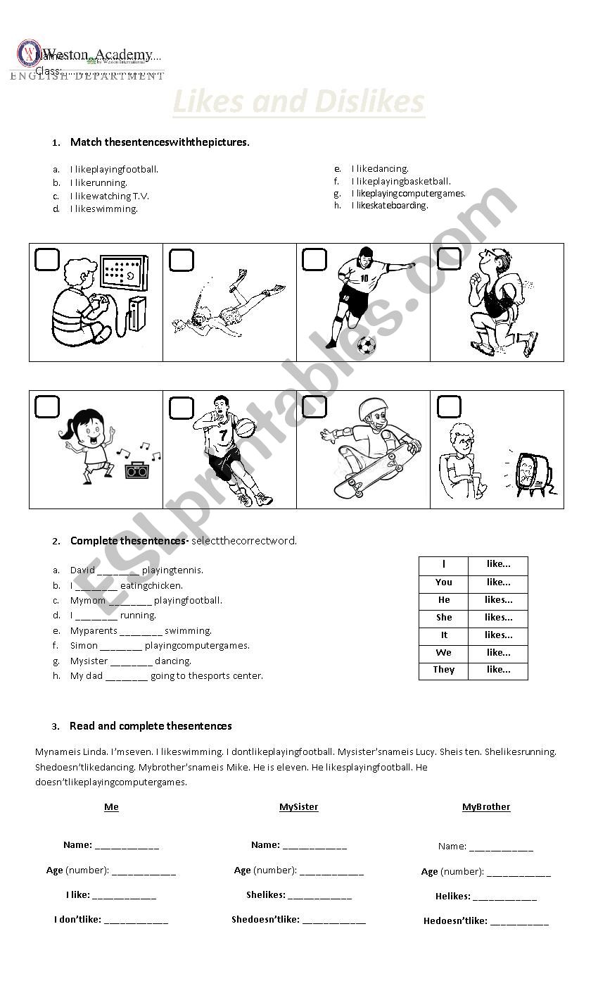 Likes and Dislikes (action verbs) 