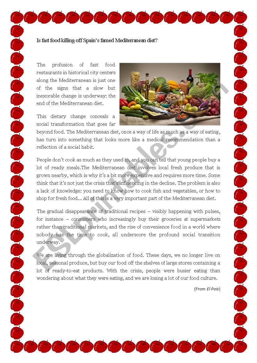 Is fast food killing off Spainâ€™s famed Mediterranean diet?