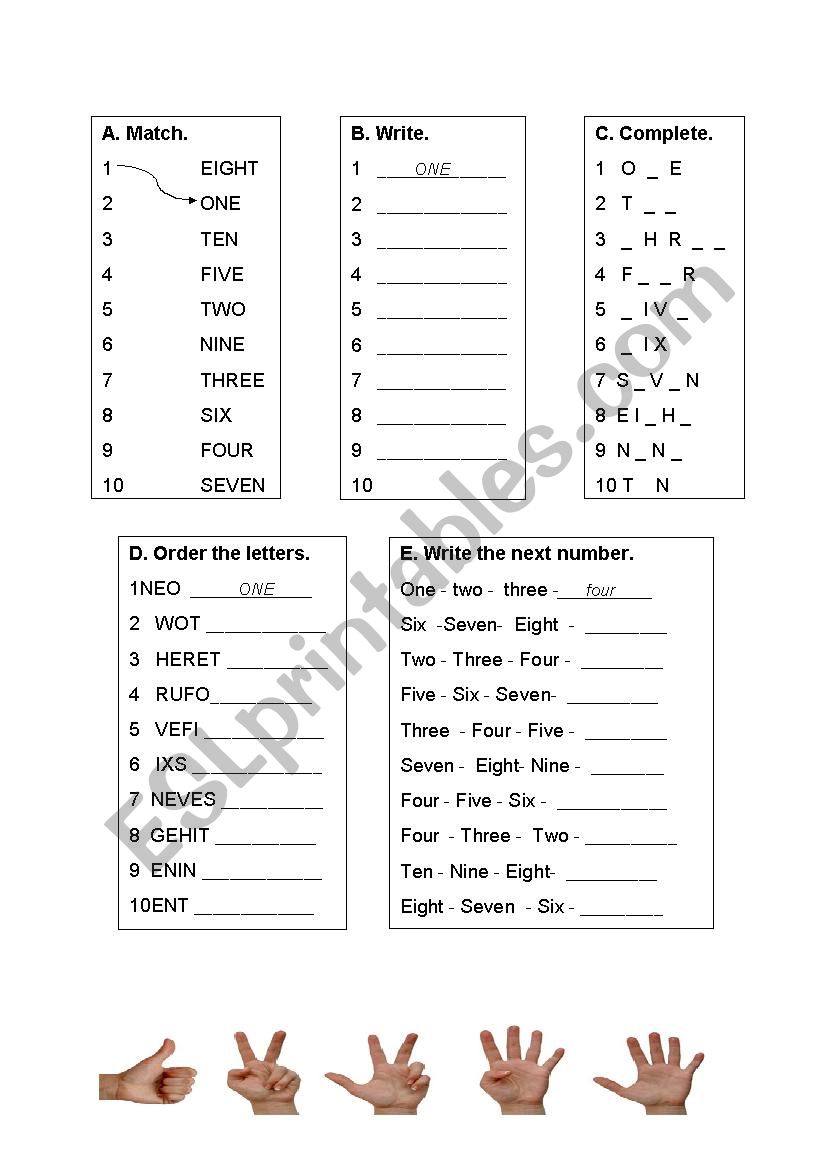 Easy Numbers 1-10 worksheet