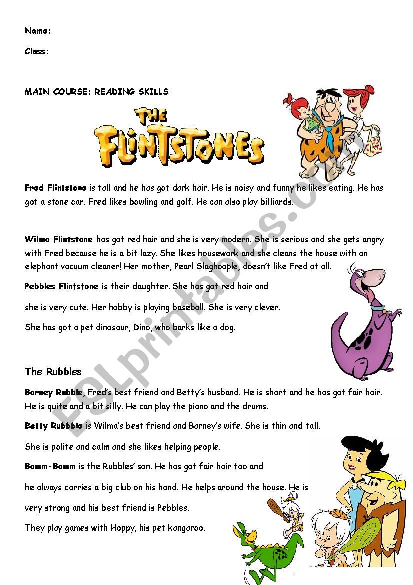 reading text about Flintstone, dialogue